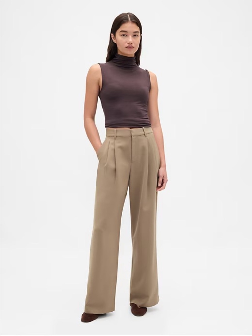 GAP Wide-Leg High-Rise Easy Trouser Light Brown Size 16